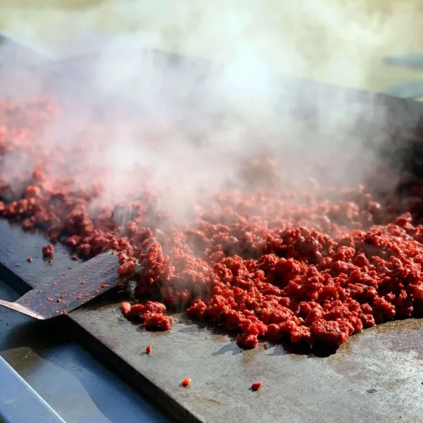 Ground beef on a grill